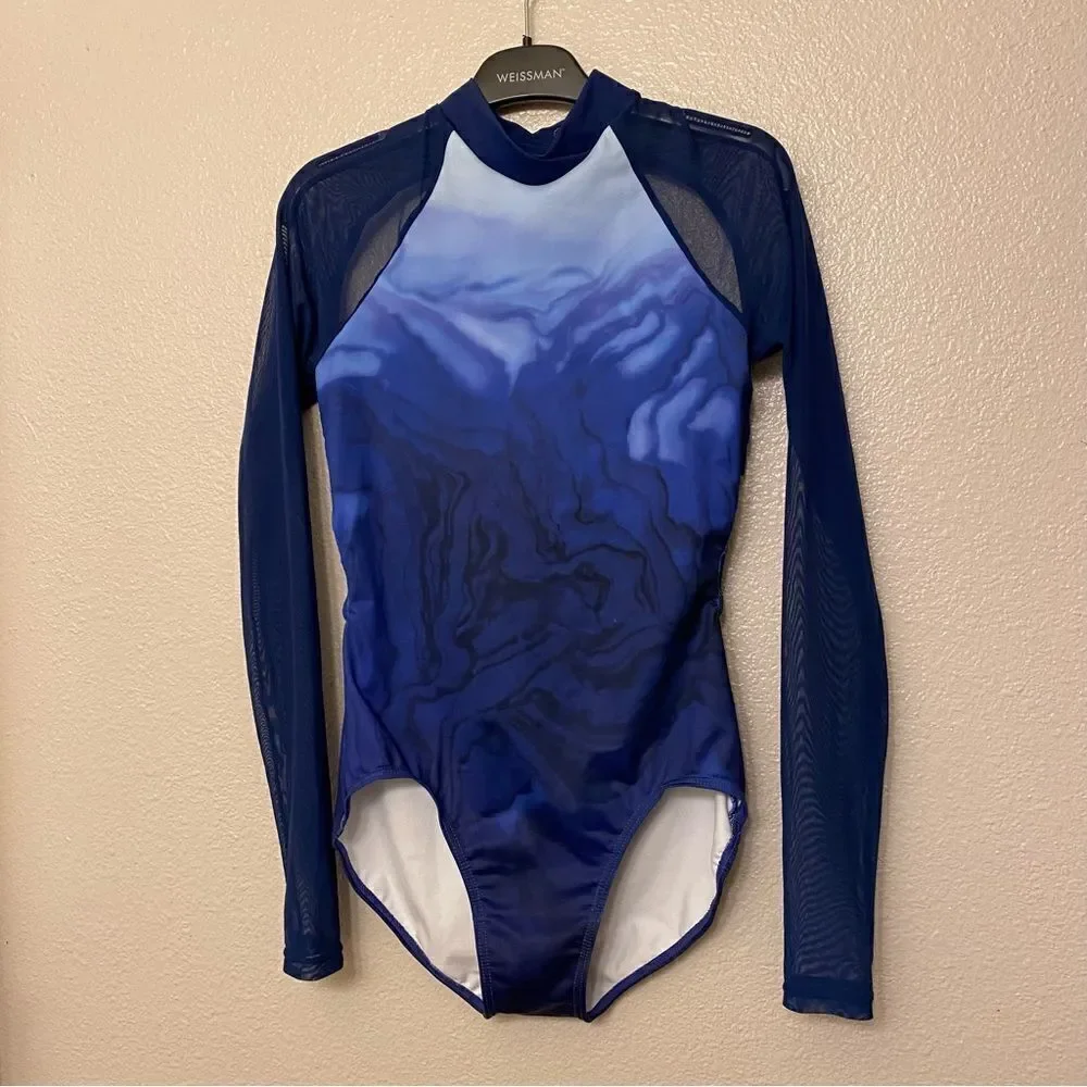 WEISSMAN Dance Blue mesh sleeve Printed Ombre Agate Leotard PL11208 adult SA